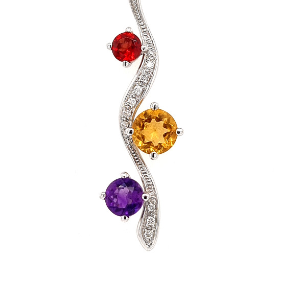 Pre Owned 18ct White Gold Diamond Amethyst Garnet and Citrine Pendant and Chain ZP388